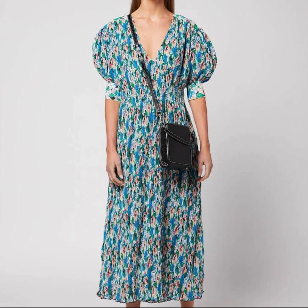 Ganni Floral Pleated Georgette Dress EUC - Picture 3 of 9